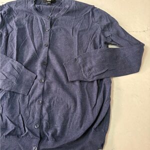 Uniqlo Women Sweater L Navy Blue Button Up Crew Neck Cardigan Spring Capsule